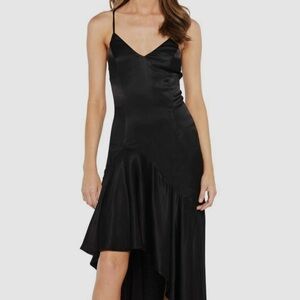 Bardot black high-low Olea ruffle midi slip dress - size 2 (XS - Small)